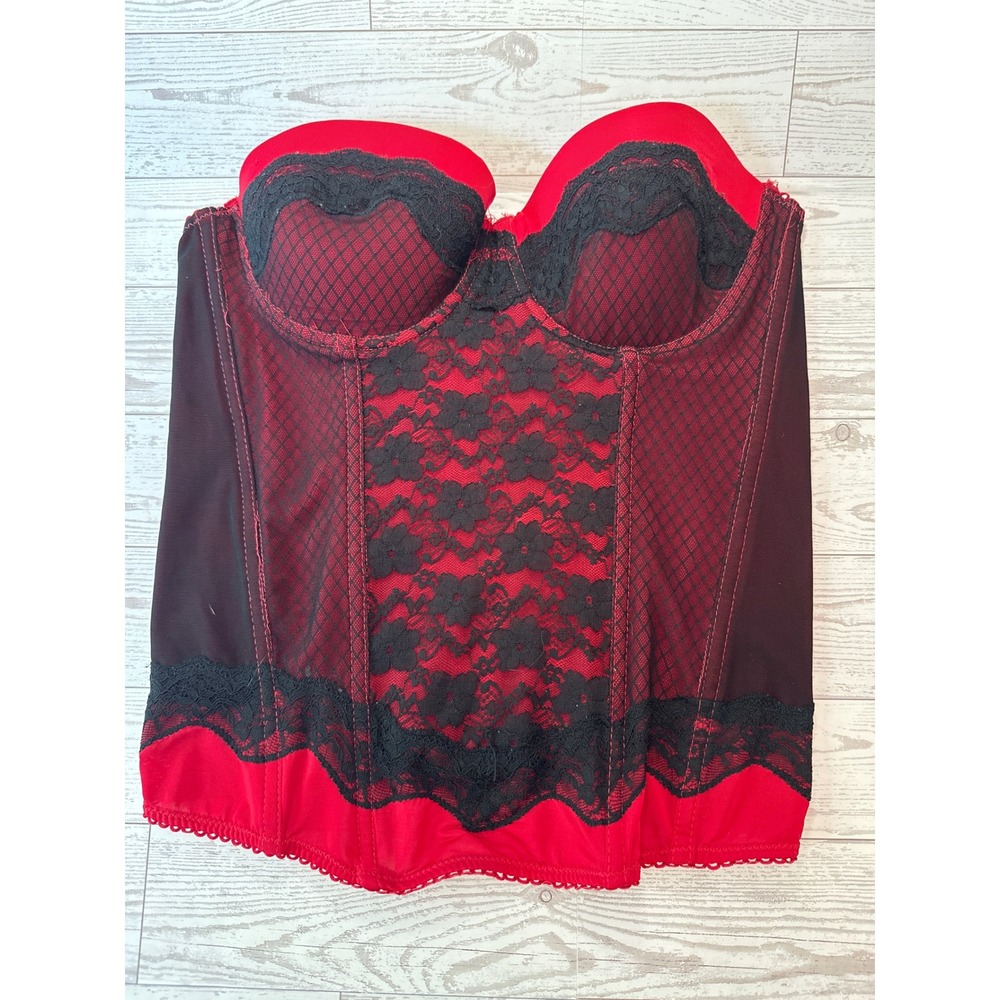 Nature Intimates Bustier Top Women 34C Red Black Lace Mesh Y2K Grunge SoftAlt